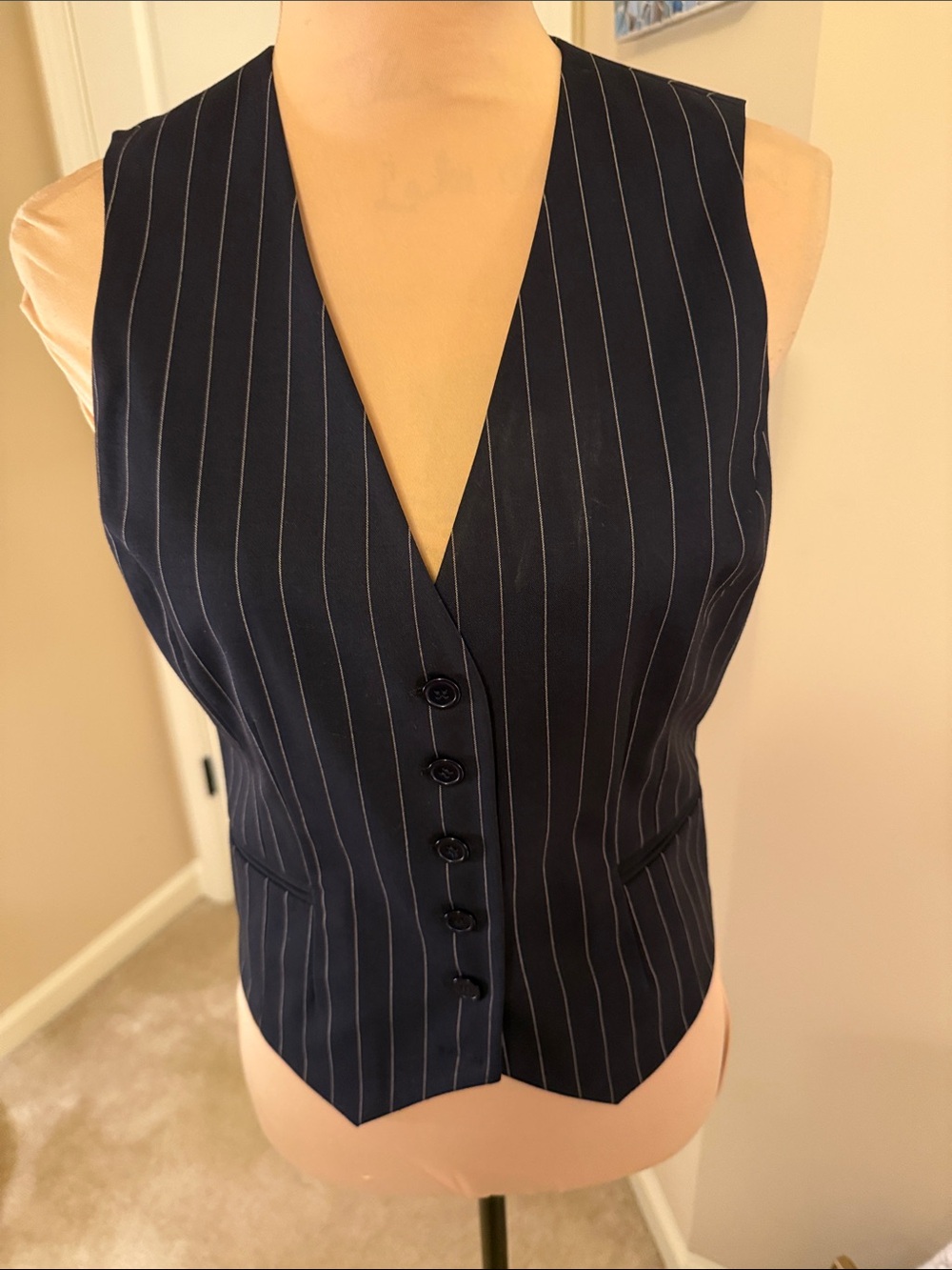 Black Pinstripe Button Vest